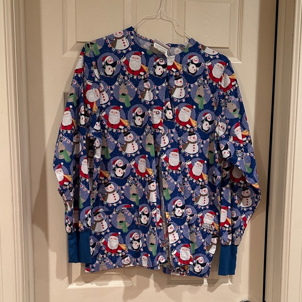 UA Scrubs Festive Blue Santa Print Top